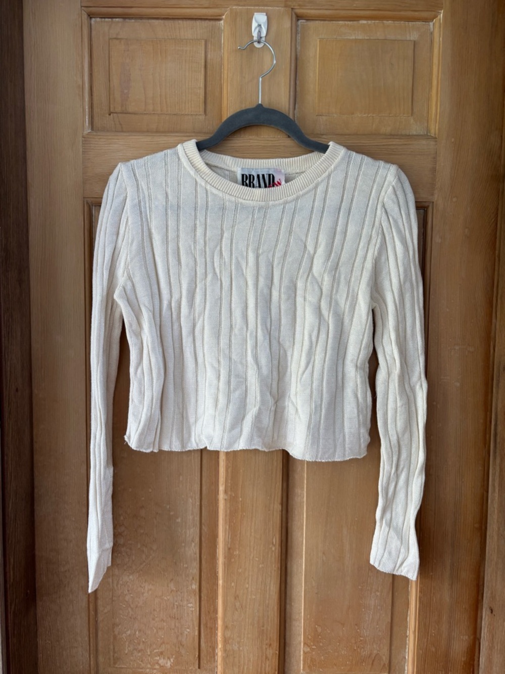 Vintage 90s Brand New USA Ivory Cotton Ribbed Cropped Sweater Top S
